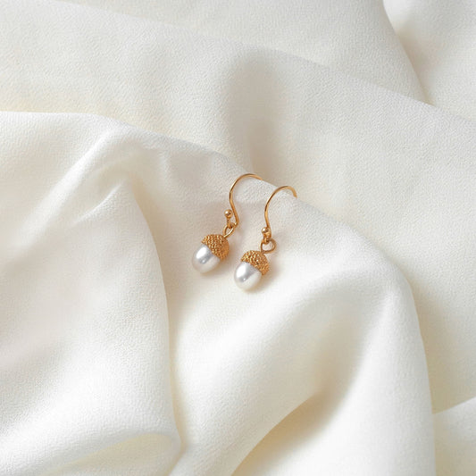Pearl Acorn Earrings