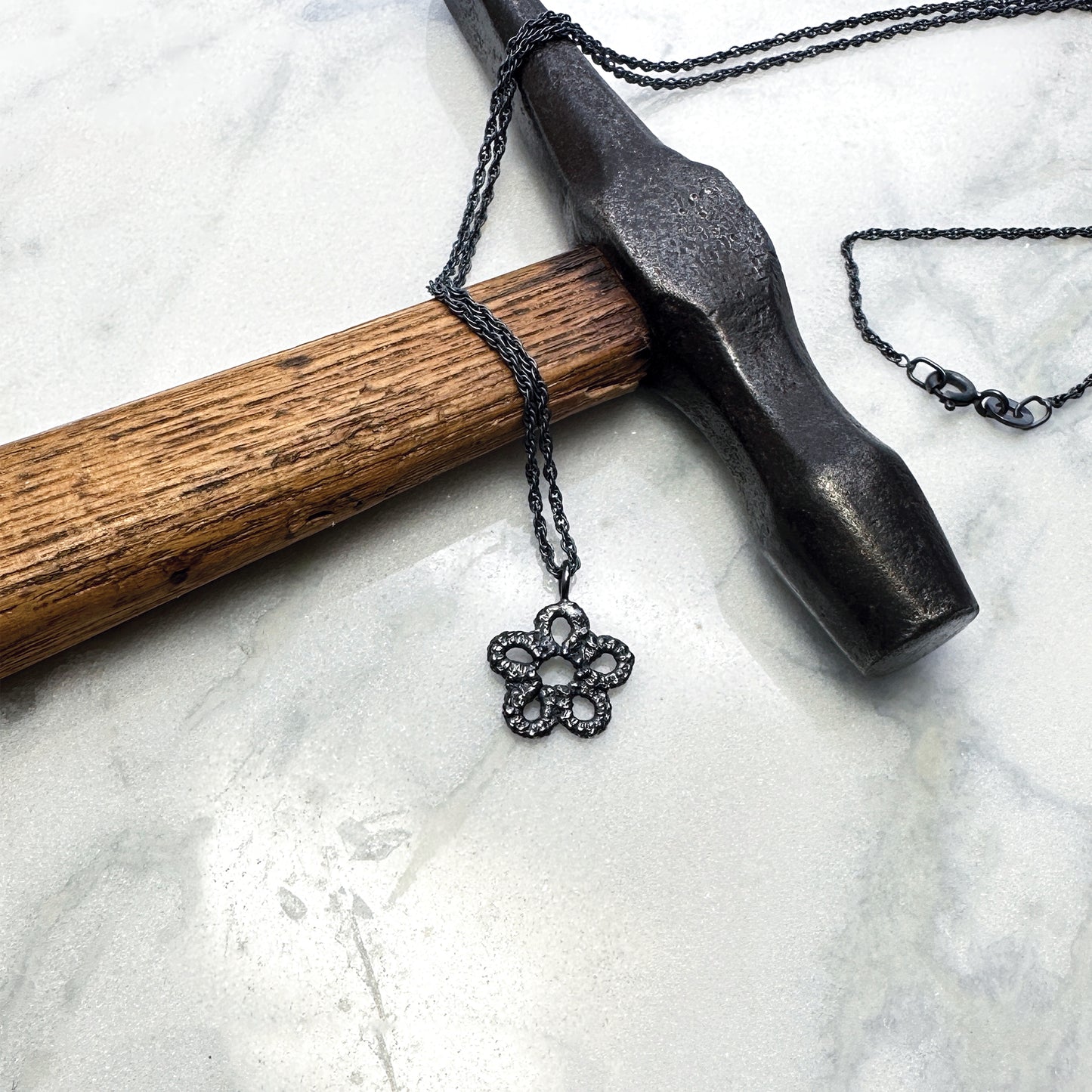 Forget-me-not necklace in oxidised silver