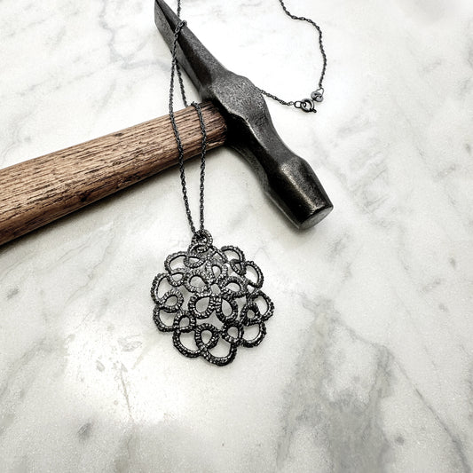 Three-dimensional Cupola necklace in oxidised silver