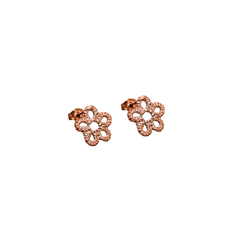 Rose gold lace flower stud earrings