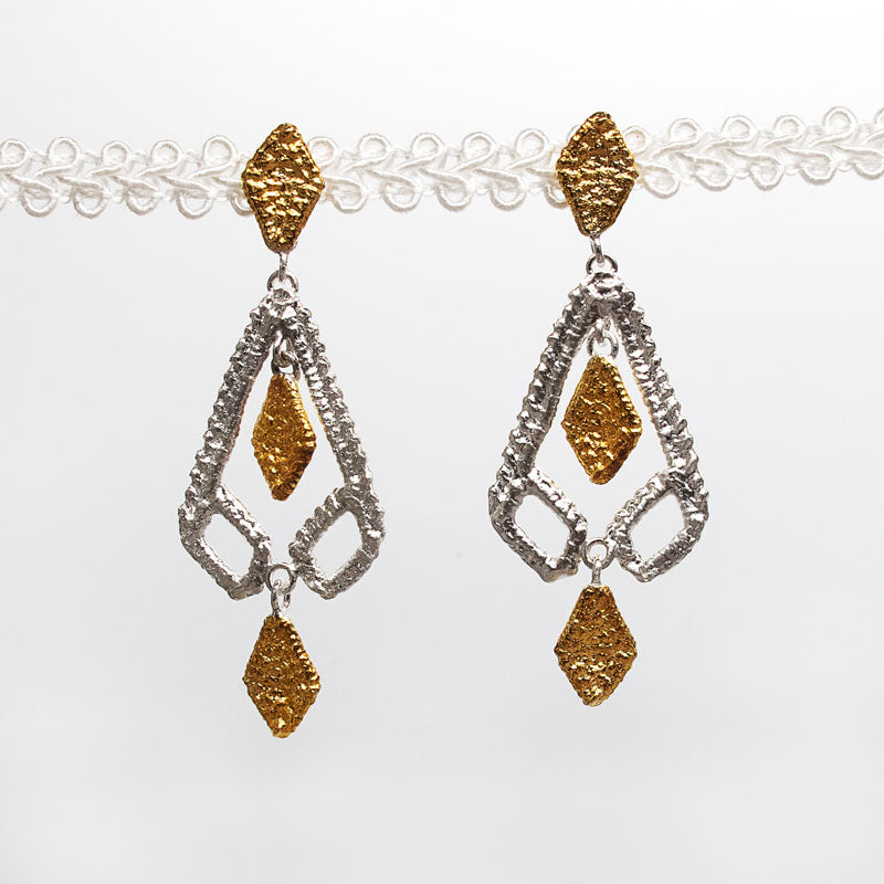 gold and silver two tone art deco earrings