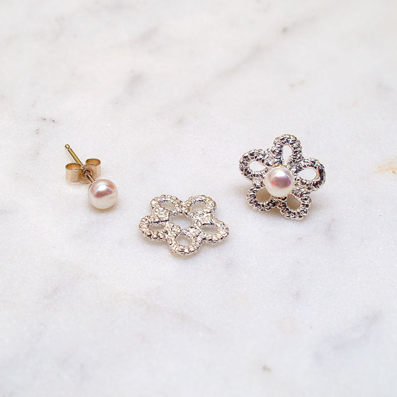 cute silver lace stud earrings