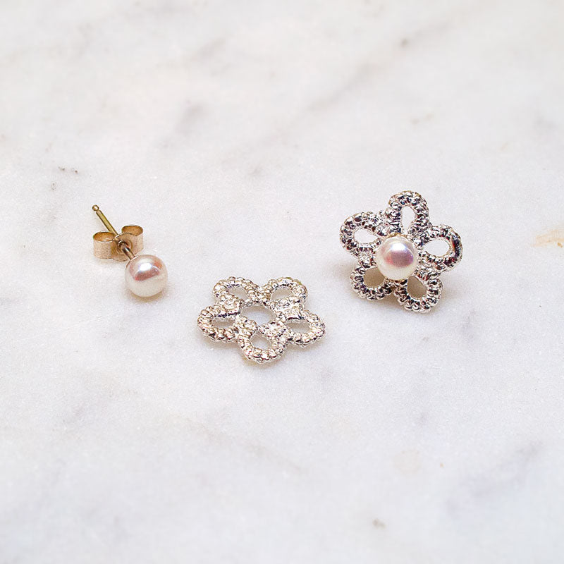 delicate flower silver lace studs