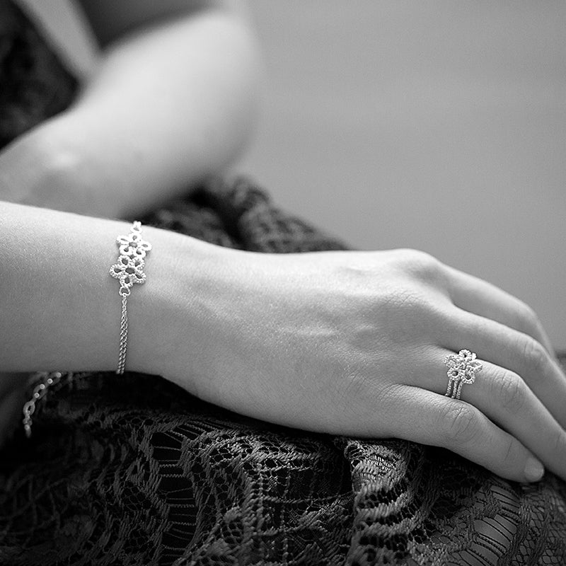 delicate flower silver lace bracelet